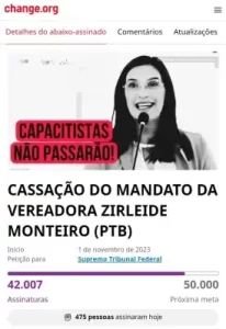  Campanha pedindo cassação de Zirleide Monteiro já conta com mais de 42 mil assinaturas